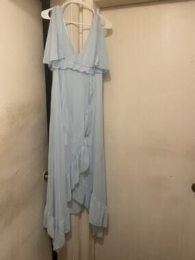 Light Blue Ruffle Wrap Maxi Women’s Flowy High Low Boho Summer Dress Size S